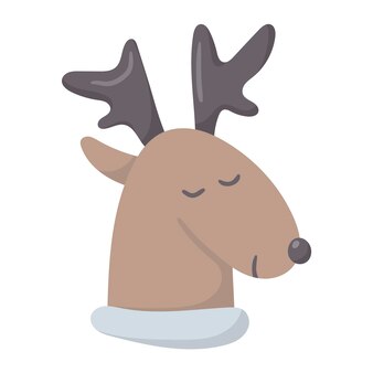 Illustrazione di doodle di vettore isolato della testa di renna simpatico cartone animato.