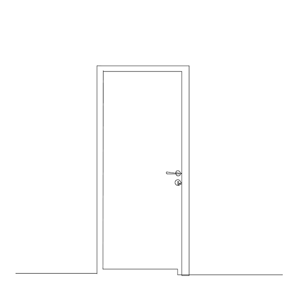 Vector isolated door drawing in one continuous line