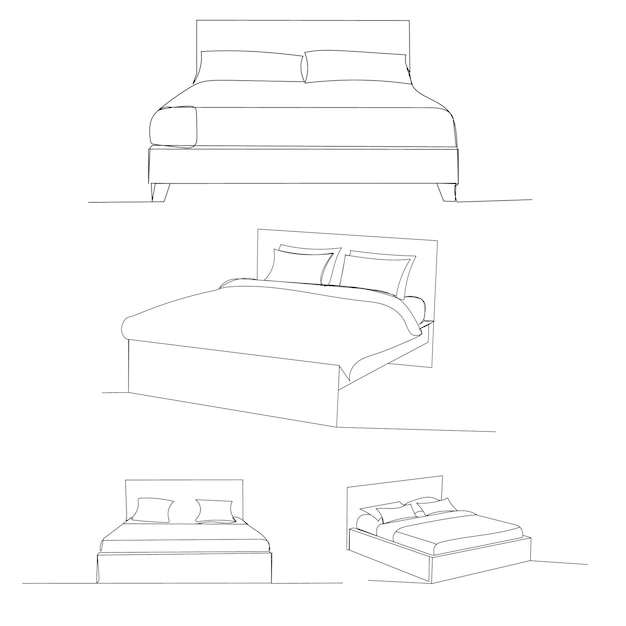 Vector isolated drawing a single continuous line bed set