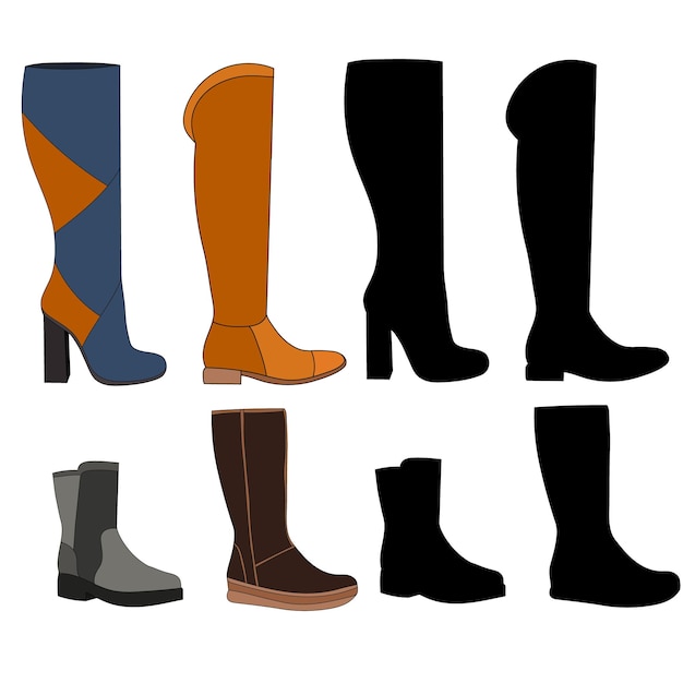 Vector vector isolated female long boot icon set