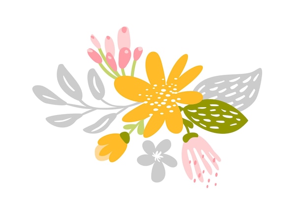 Vector isolated flat flower on white background Spring scandinavian hand drawn nature illustration