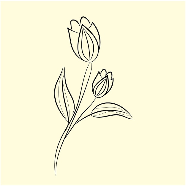 Vector vector isolated gardenia flower line art with leaves element