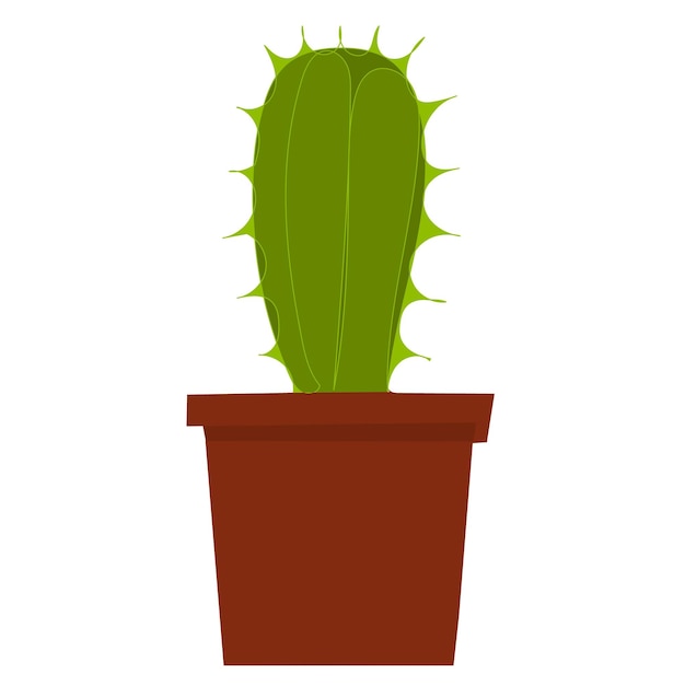 Vector isolated green cactus in a pot flat style