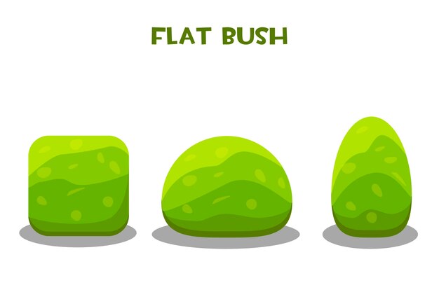 vector isolated green garden bushes in flat style. set of bushes with leaves, organic nature.
