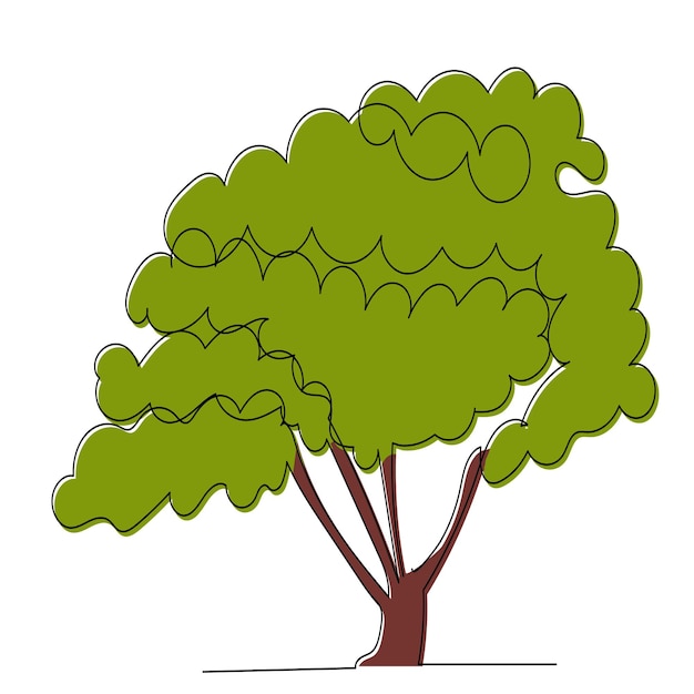 Vector isolated green tree continuous line drawing