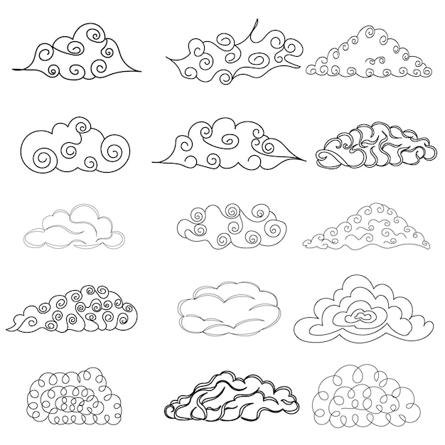 Vector isolated hand drawn clouds set