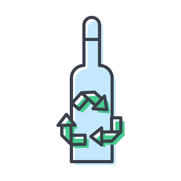 Vector isolated icon of glass or plastic bottle with recycle sign.