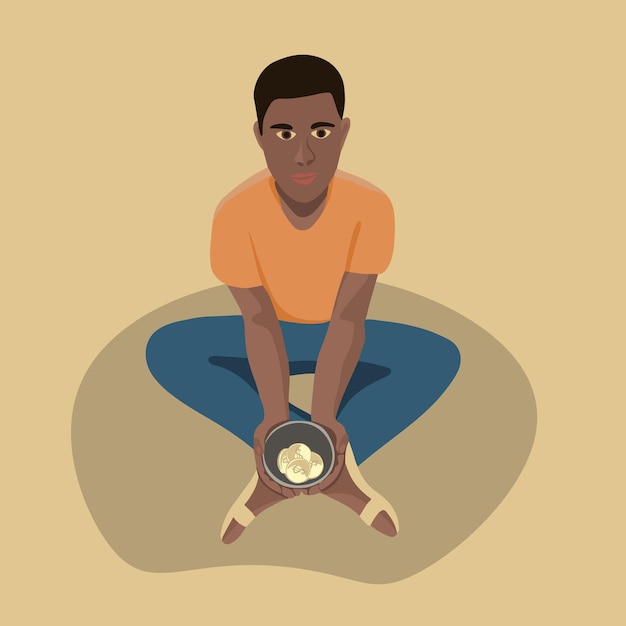 Vector isolated illustration of a beggar black man .