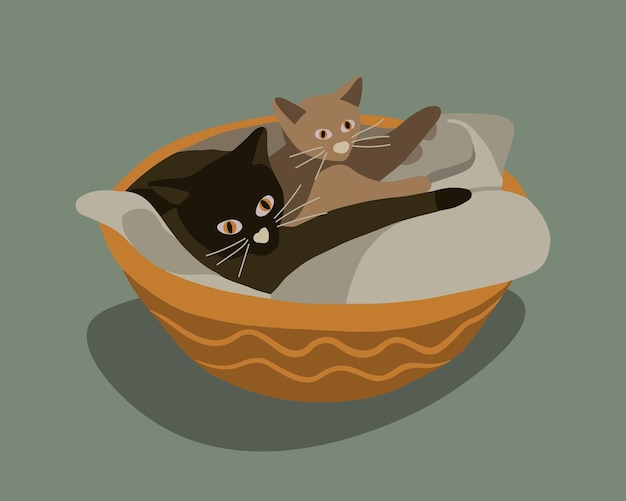 Vector isolated illustration of cats in a basket.