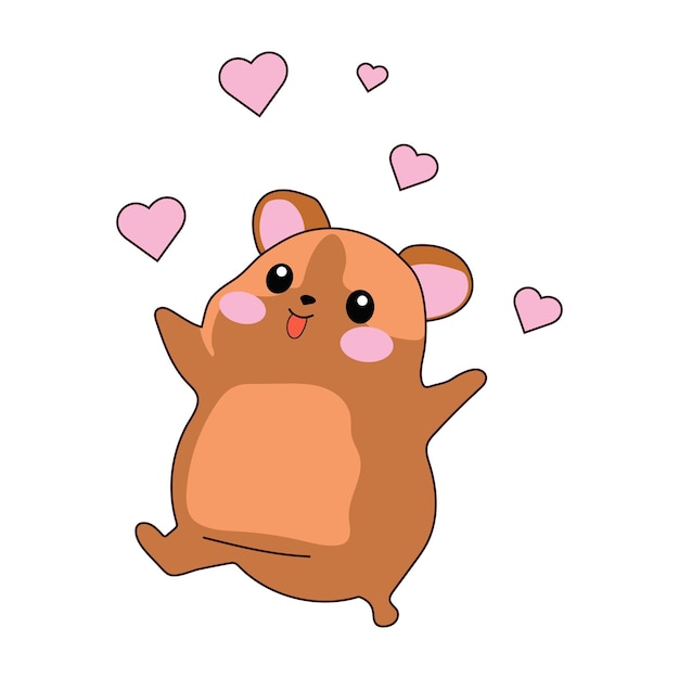 Vector isolated illustration cute hamster cub jumping from happiness and joy kawaii chibi