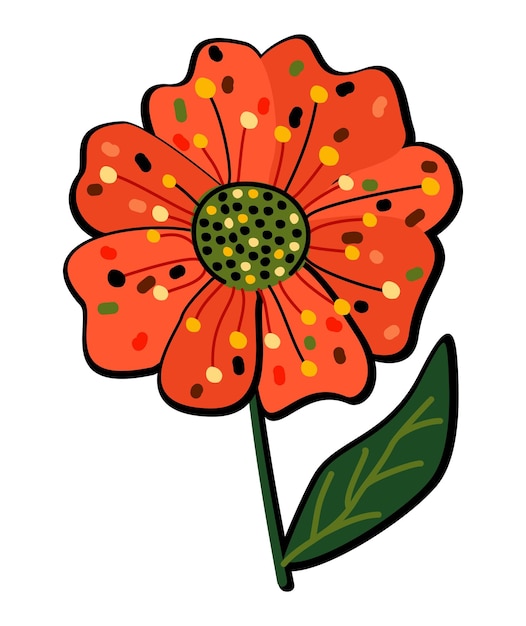 Векторная изолированная иллюстрация декоративного красного цветка.