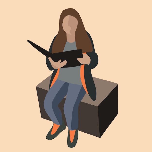 Vector isolated illustration of a girl looking at a book.