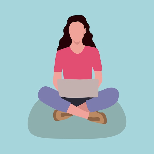 Vector isolated illustration of a  girl working with a laptop.