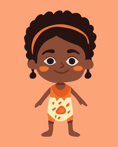 Vector isolated illustration of little African girl Darkskinned child