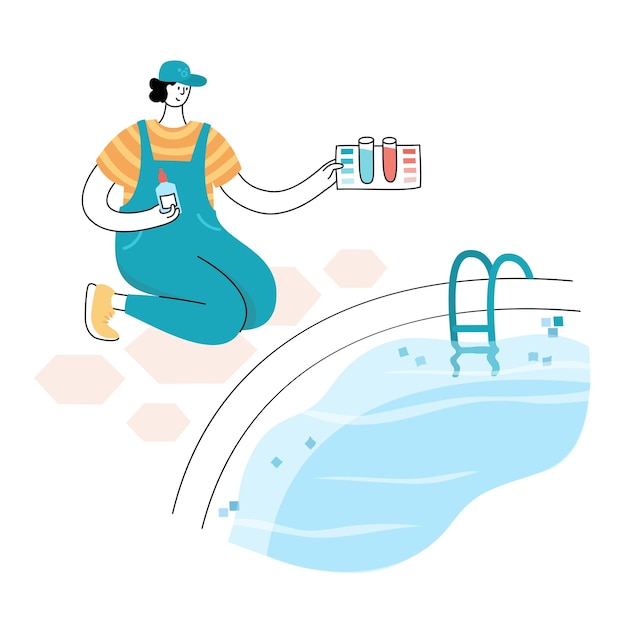 Vector vector isolated illustration of man cheking and balancing ph levels of swimming pool