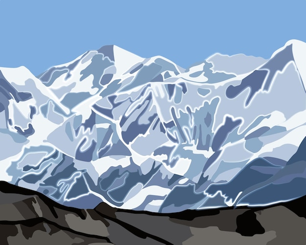 Vector isolated illustration of mountain landscape with neon effect.