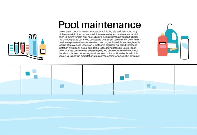 スイミングプールのケアツールと機器のベクトル分離イラスト。