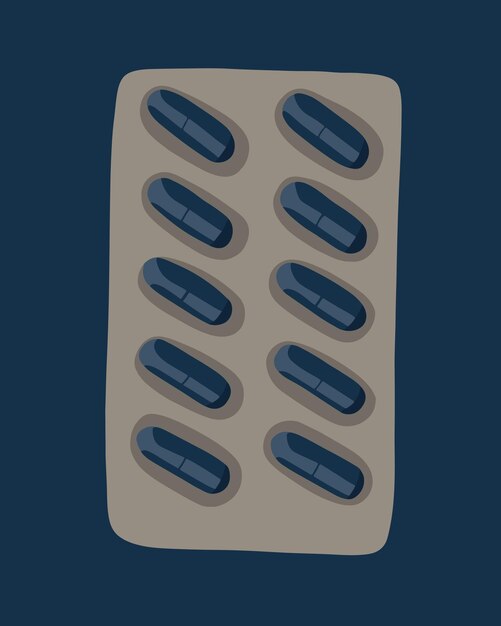 Vector isolated illustration of pills in package. Tablets in capsules.