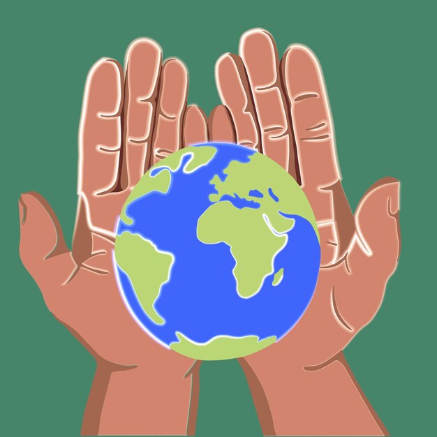 Vector isolated illustration of planet Earth on human palms.