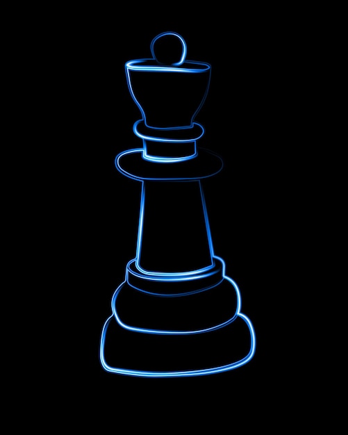 vector isolated illustration of queen chess piece with neon effect