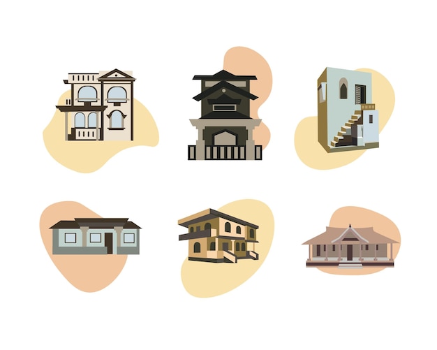 Vector isolated illustration of a set of different houses.