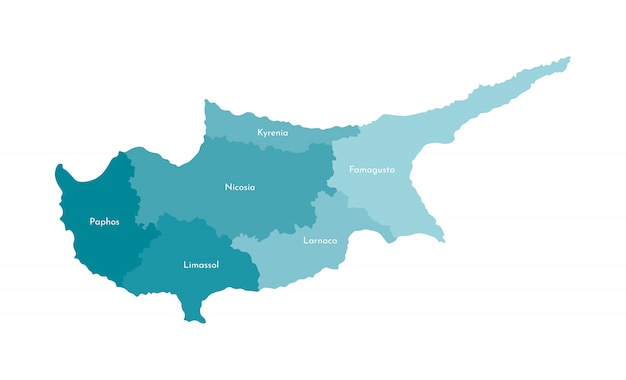 Векторная иллюстрация изолированных упрощенной административной карты Кипра
