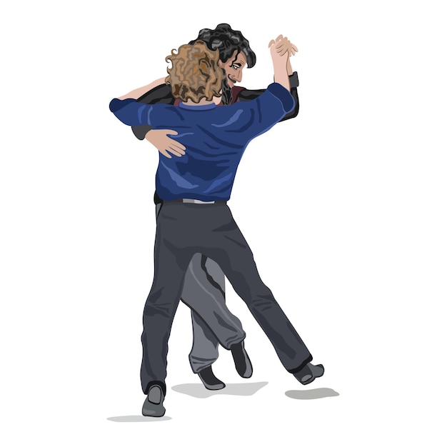 Vector isolated illustration of two men dancing tango.