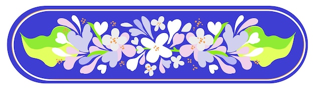 Vector isolated illustration of white lilac branch on blue background. flower wreath.