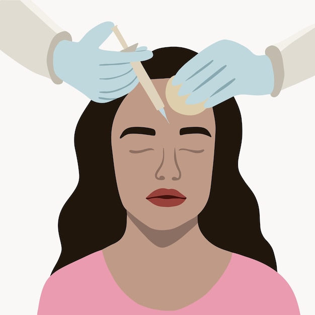 Vector isolated illustration of a white woman receiving rejuvenating injections.