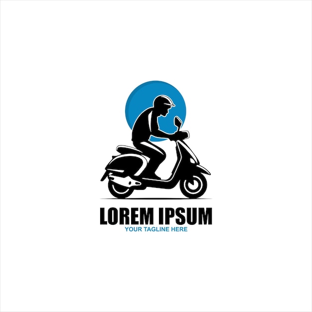 Vector isolated motor scooter icon Motorcycle with rider on road silhouette symbols