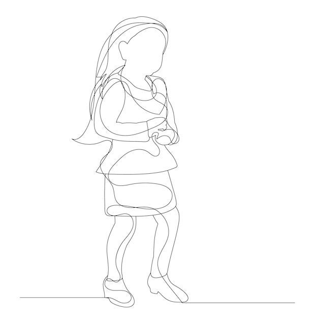 Vector isolated one line drawing child girl sketch