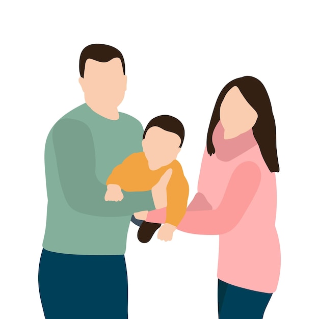 Vector isolated parents and children in a flat style portrait