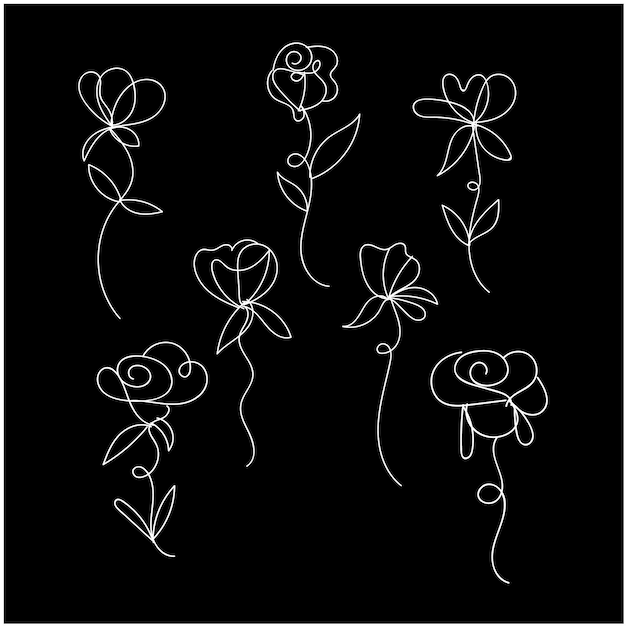 vector isolated rose flower line art with leaf clipart