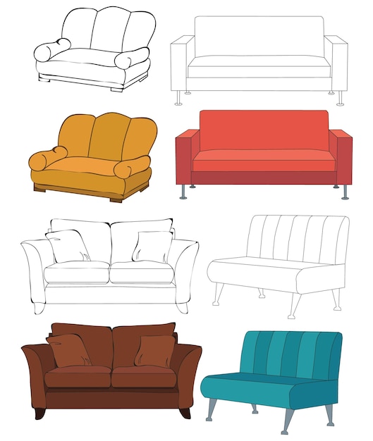 Vector isolated set of couches