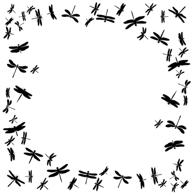 Vector isolated set of dragonfly silhouettes insects background