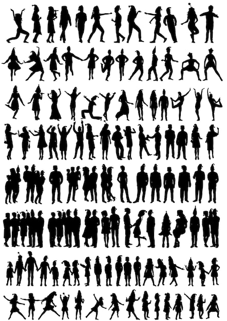 Vector isolated set silhouette people and children holiday