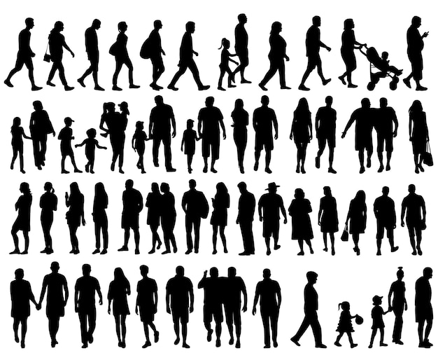 Vector vector isolated set of silhouettes people go collection