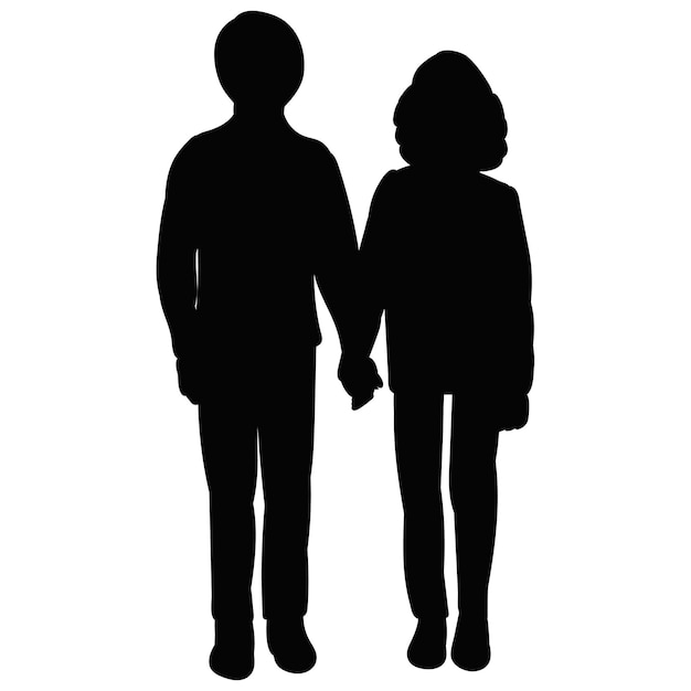 Vector isolated silhouette children girl and boy
