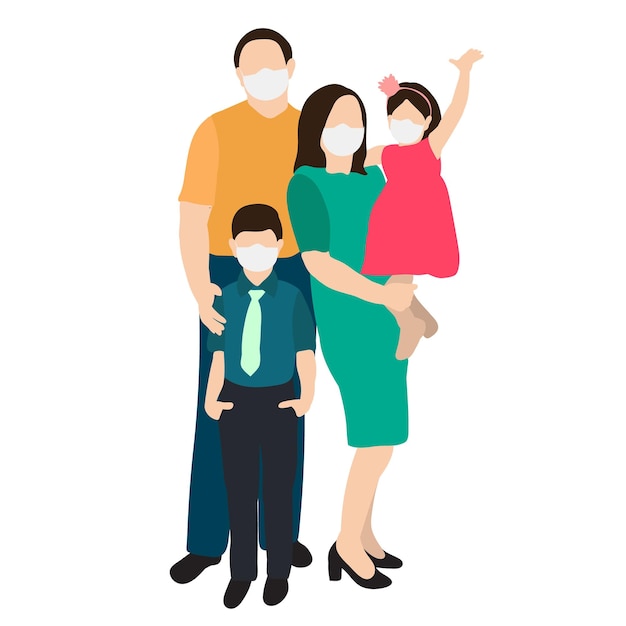 Vector isolated silhouette in a medical mask family