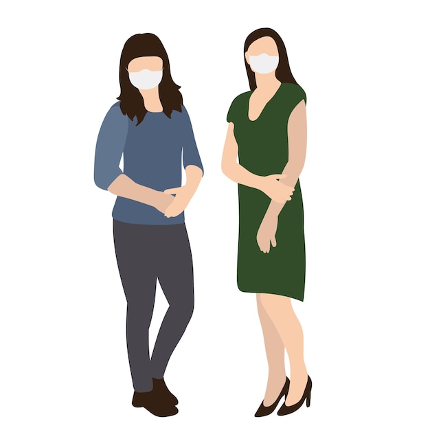 Vector vector isolated silhouette in a medical mask women girls