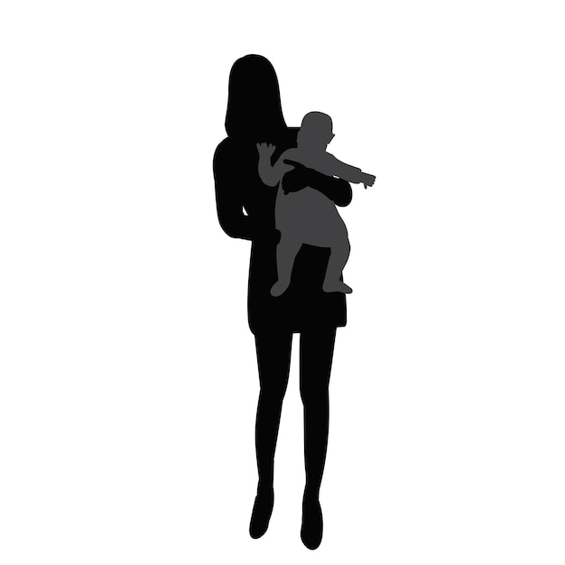 Векторный изолированный силуэт мамы и ребенка