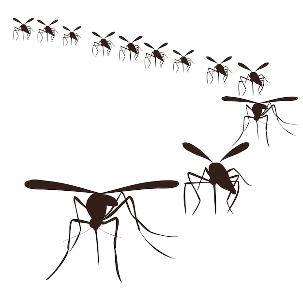 Vector vector isolated silhouette mosquitoes fly on a white background