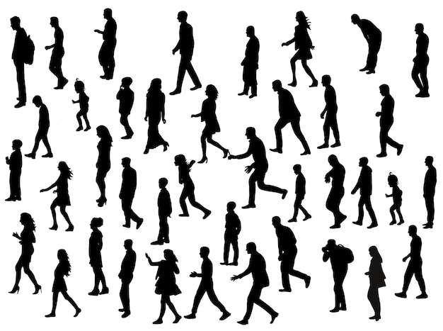 Vector isolated silhouette people go collection