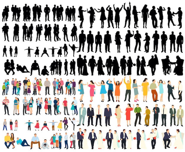 Vector, isolated silhouette people, set, wedding silhouettes