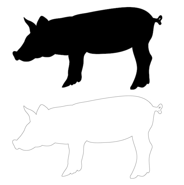 Vettore siluetta isolata di vettore di un maiale contorni di un maiale