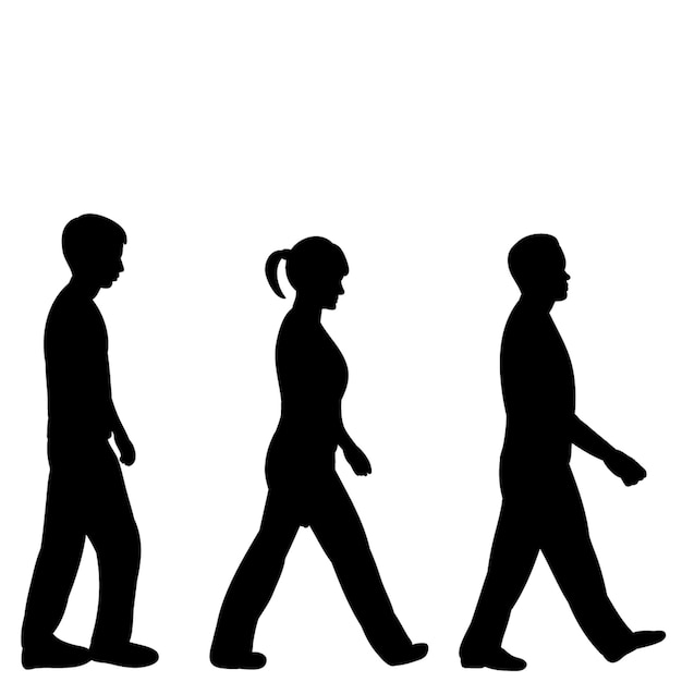 Vector isolated silhouette of walking people