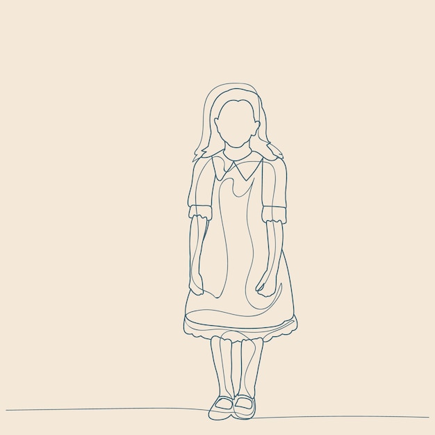 Vector isolated sketch of a child with lines on a beige background girl