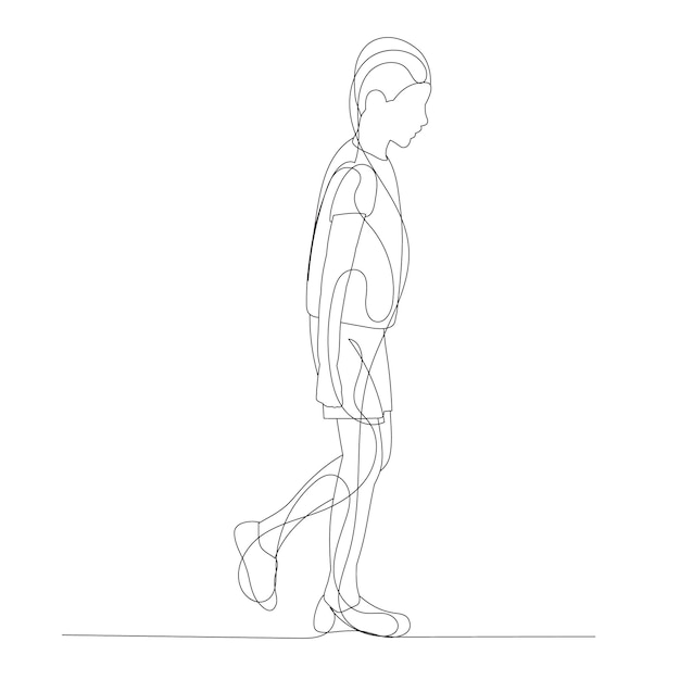 Vector isolated sketch continuous line drawing child boy stands