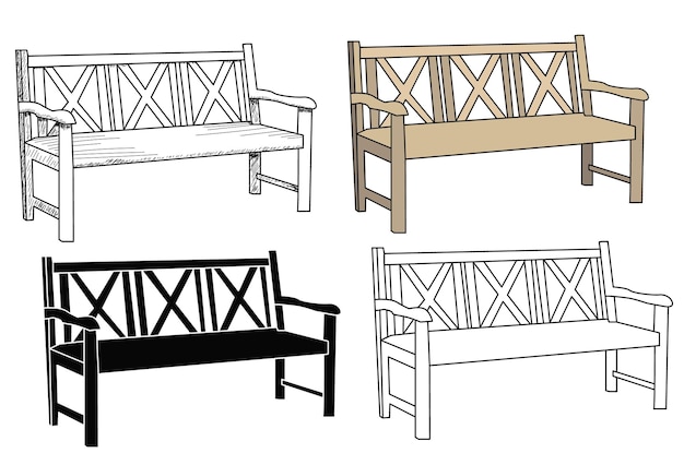 Векторный изолированный эскиз скамейки