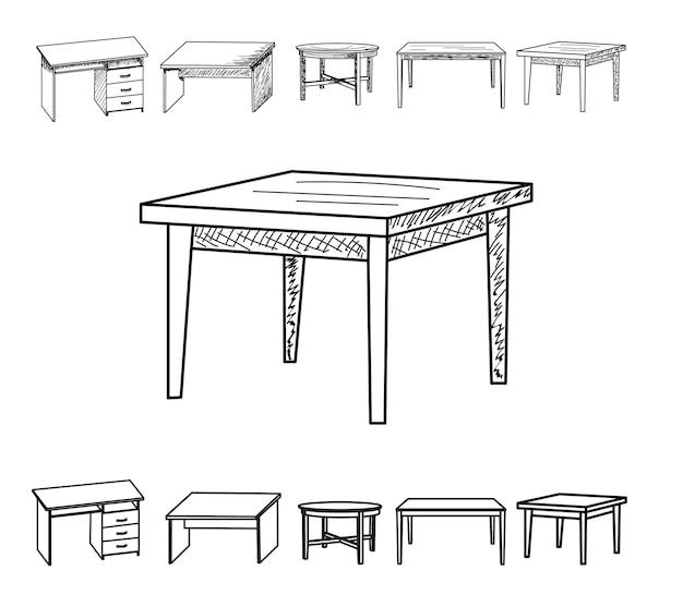 Vector isolated sketch of a table collection